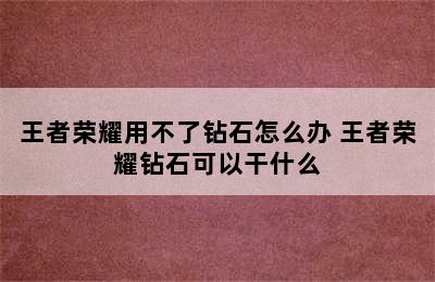 王者荣耀用不了钻石怎么办 王者荣耀钻石可以干什么